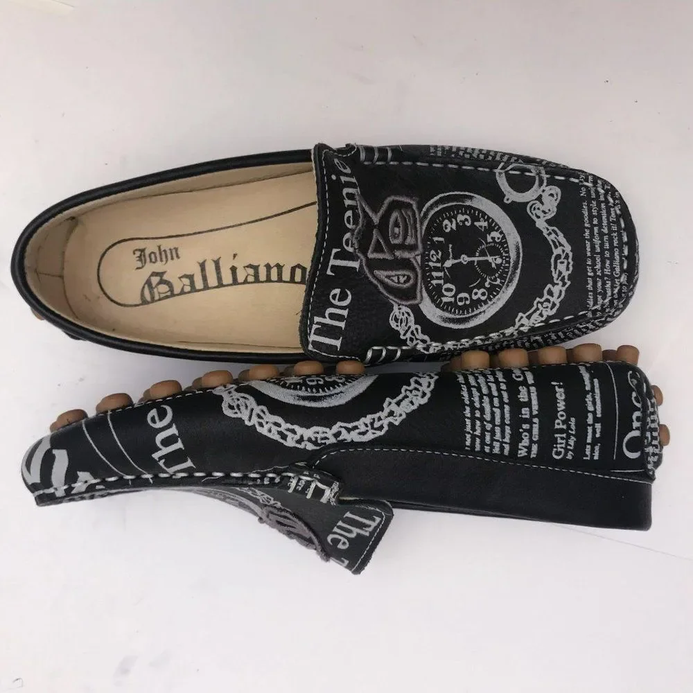 NEW Dior by John Galliano Newspaper Print Driving Loafers Size 3.5 US, 3… - Picture 11 of 16